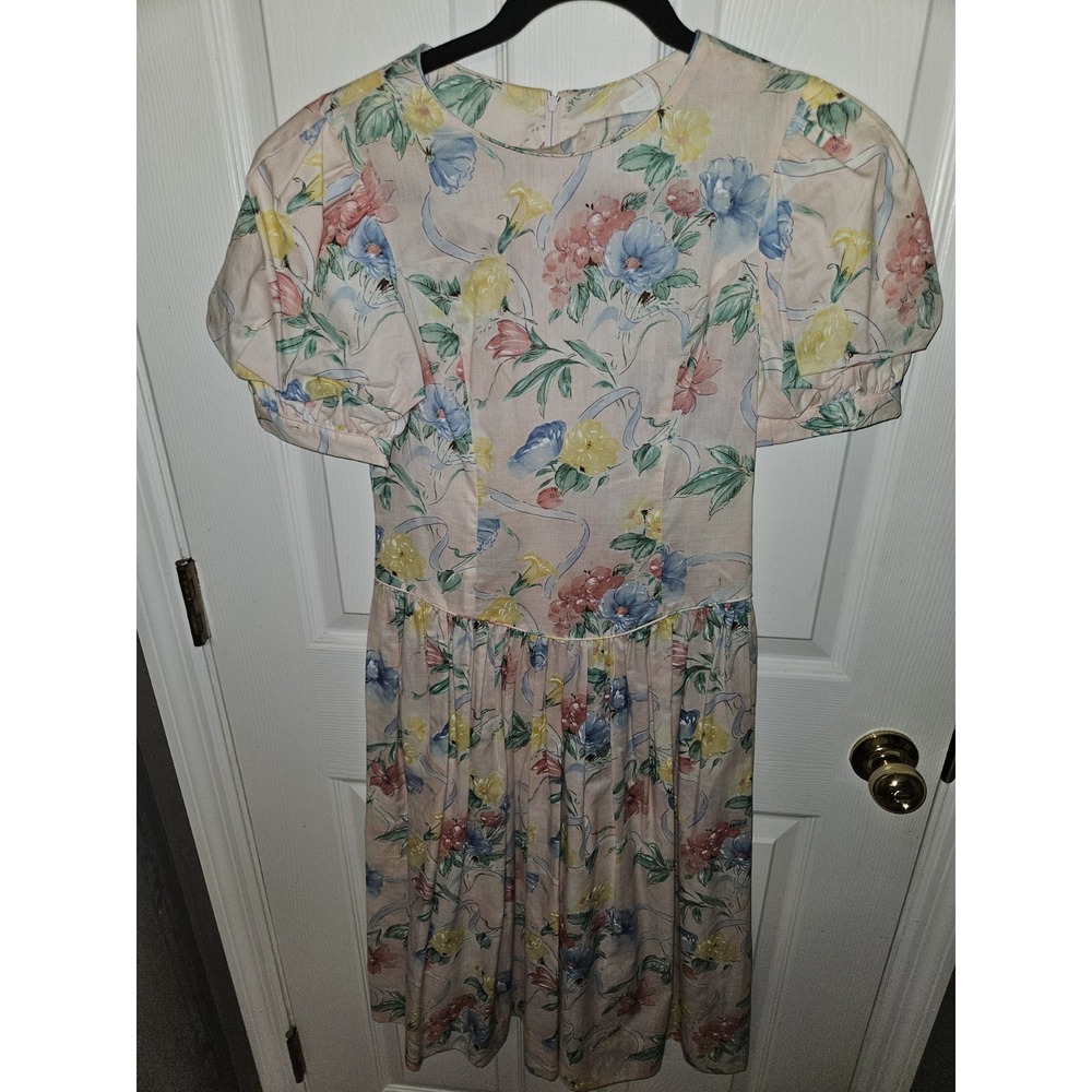Maggie Breen Vintage Floral Cottagecore Prairie Style Puff Sleve Size 8 Dress